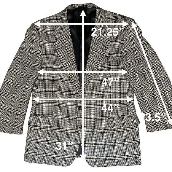 Joseph Abboud Mens Sport Coat Blazer Two Button Houndstooth Black Wool Blend 46R - Picture 3 of 8
